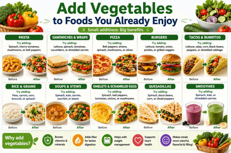 How to Eat Fruits and Vegetables Every Day Add Veggies to Food