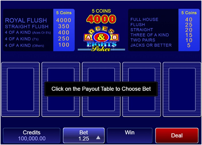 Aces and Eights payout table