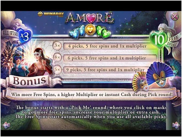 Amore slot game features