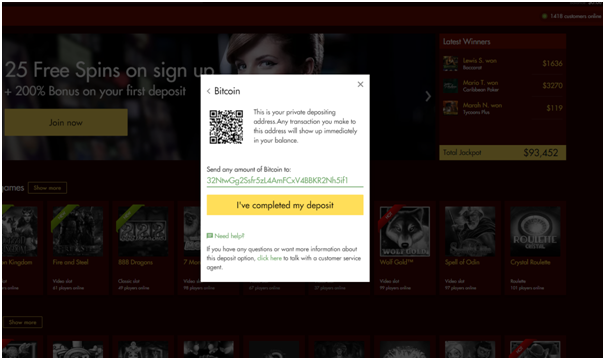 BTC deposit at online casino