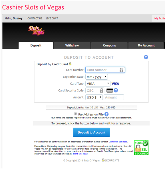 Casino Cashier Credit Card