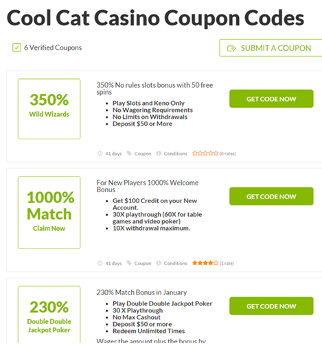 Coupon Codes at Cool Cat Casino