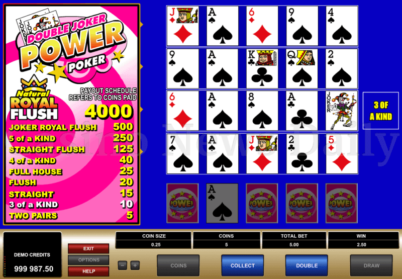 Double joker power poker multihand poker game