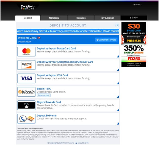 Making deposits at online casinos
