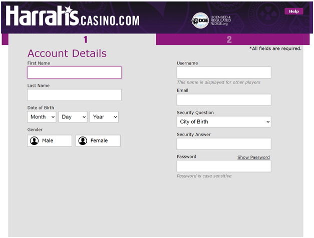 How to get started at Harrah's online casino- register and open your casino account