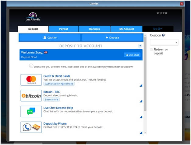 Las Atlantis casino- deposits