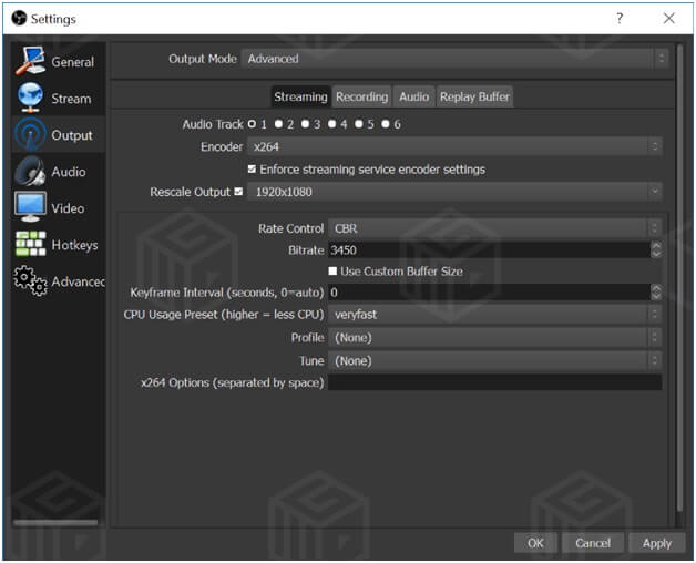 OBS software for live streaming of videos- settings