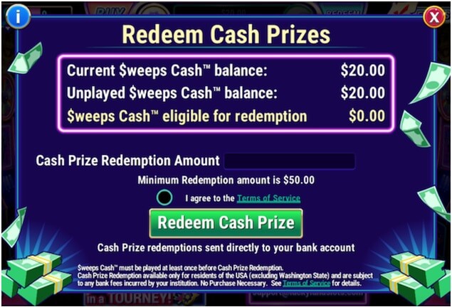 Redeem cash prizes