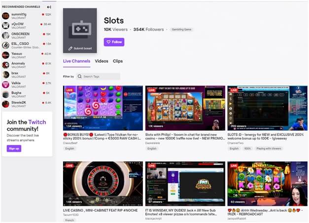 Slots streamed live at Twitch