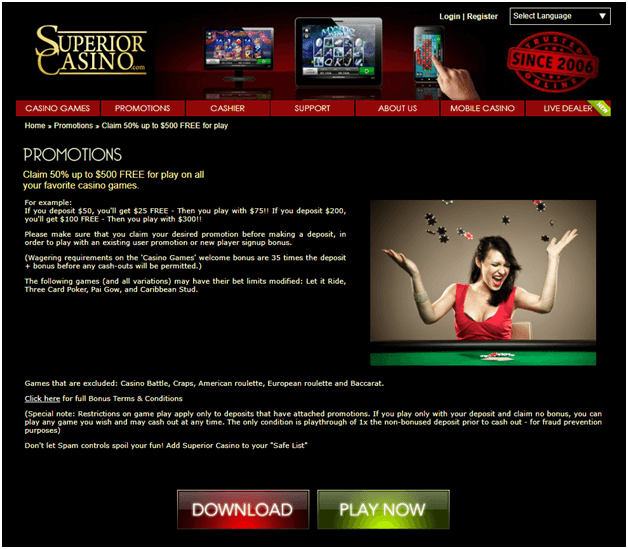 Superior Casino Bonuses and Coupons