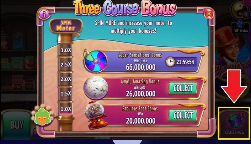Willy Wonka slots - three course bonus