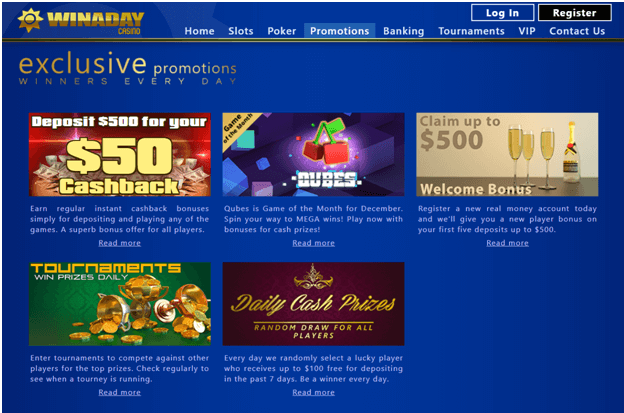 Win A Day Casino cashback bonus