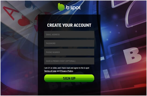 b Spot casino- create your account