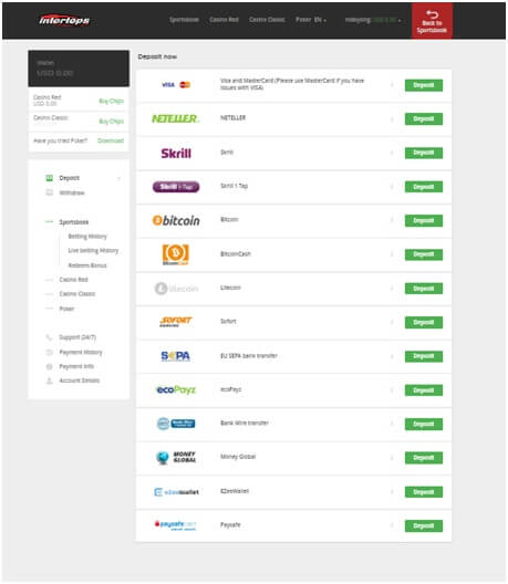 deposits and withdrawals at bookies